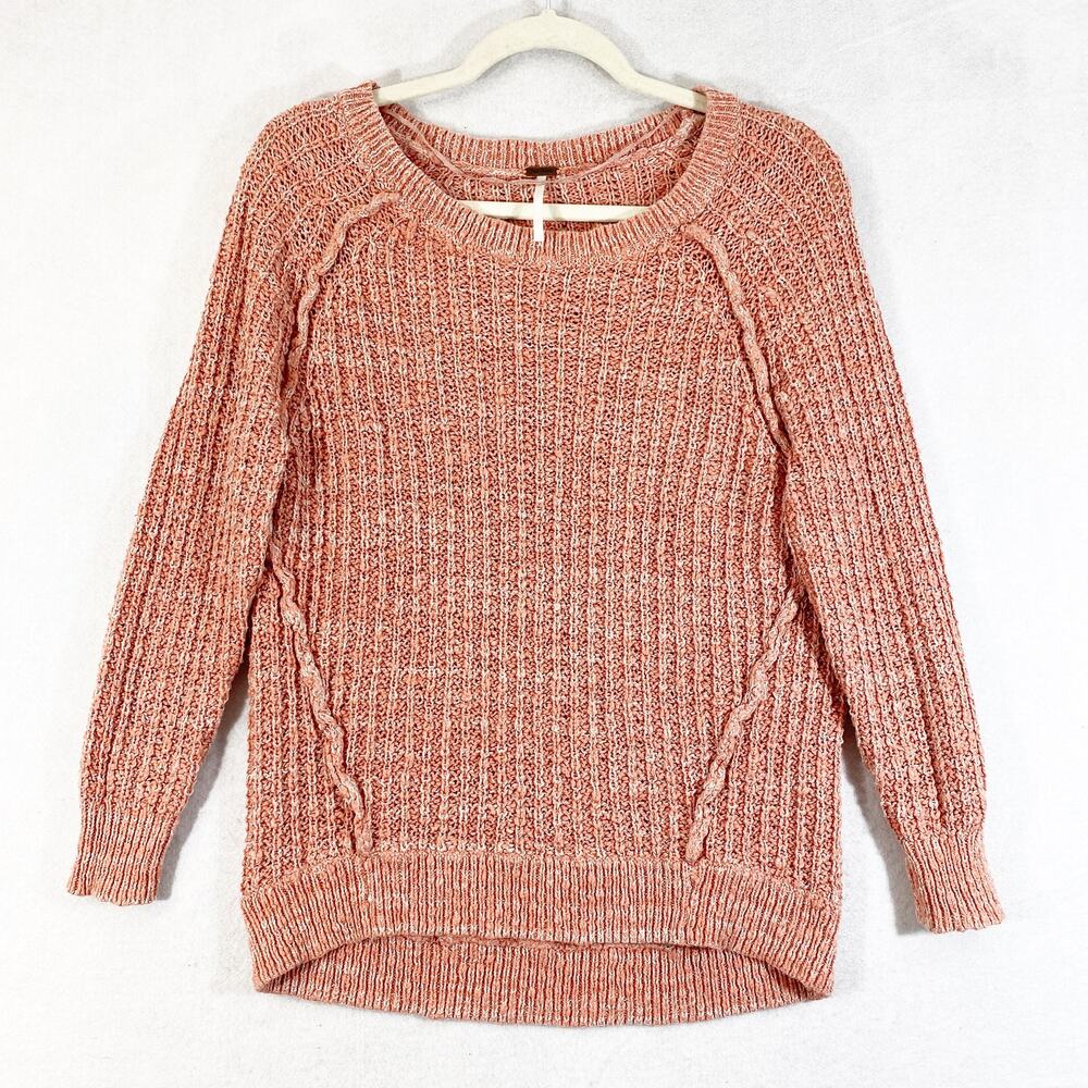 Free People Sweater XS Pink Chunky Marled Knit Long Sleeve Pullover Star Dune